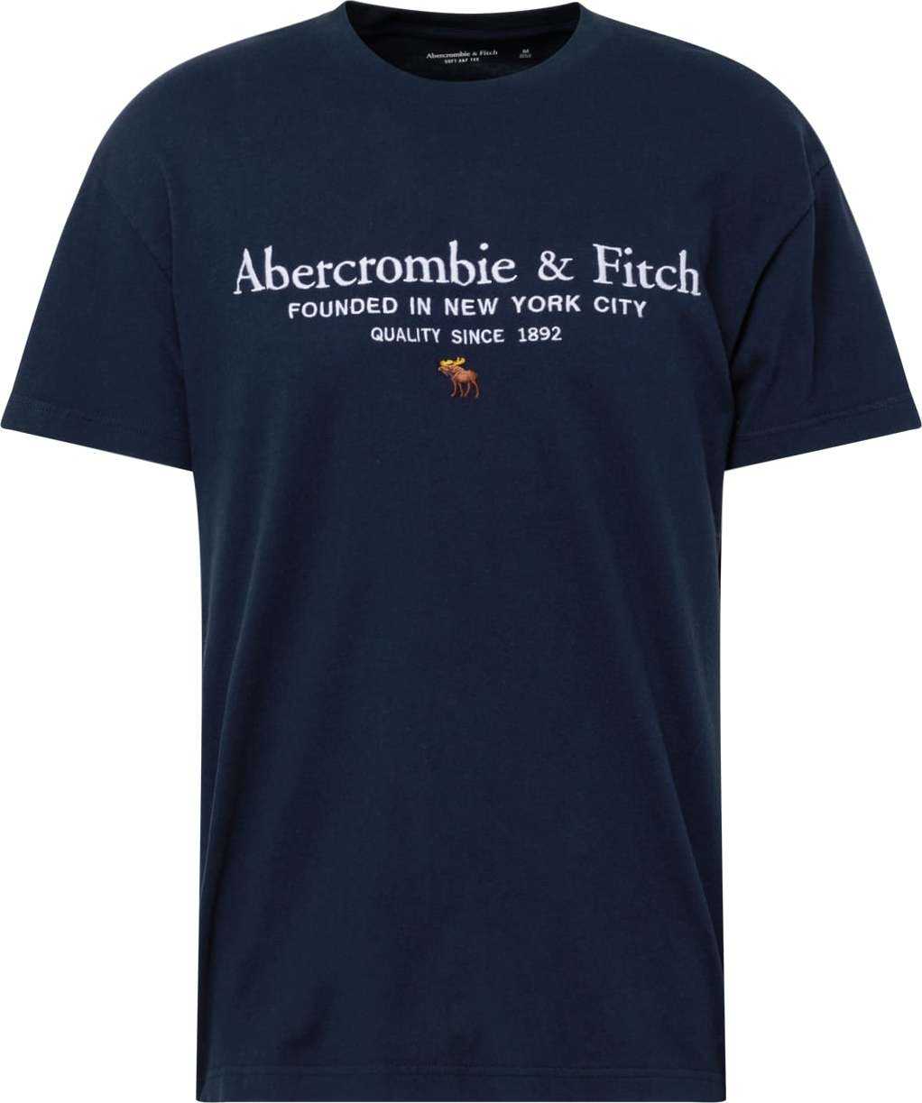 Abercrombie & Fitch Tričko námořnická modř / hnědá / bílá