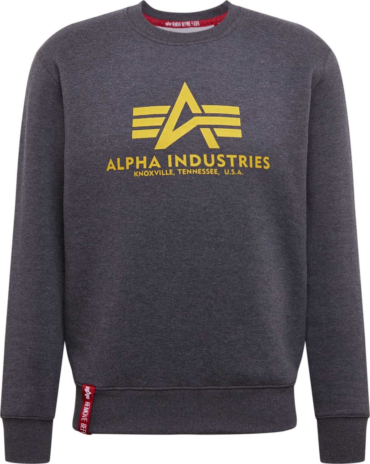 ALPHA INDUSTRIES Mikina žlutá / šedá