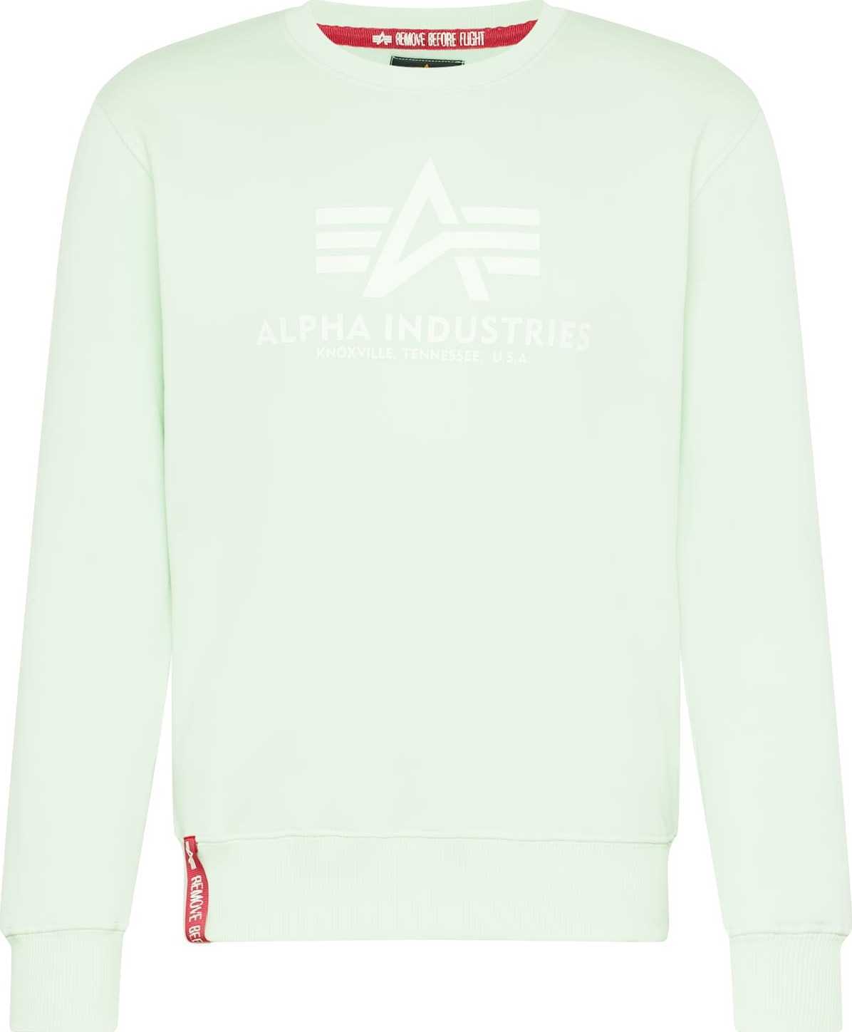 ALPHA INDUSTRIES Mikina pastelově zelená / bílá