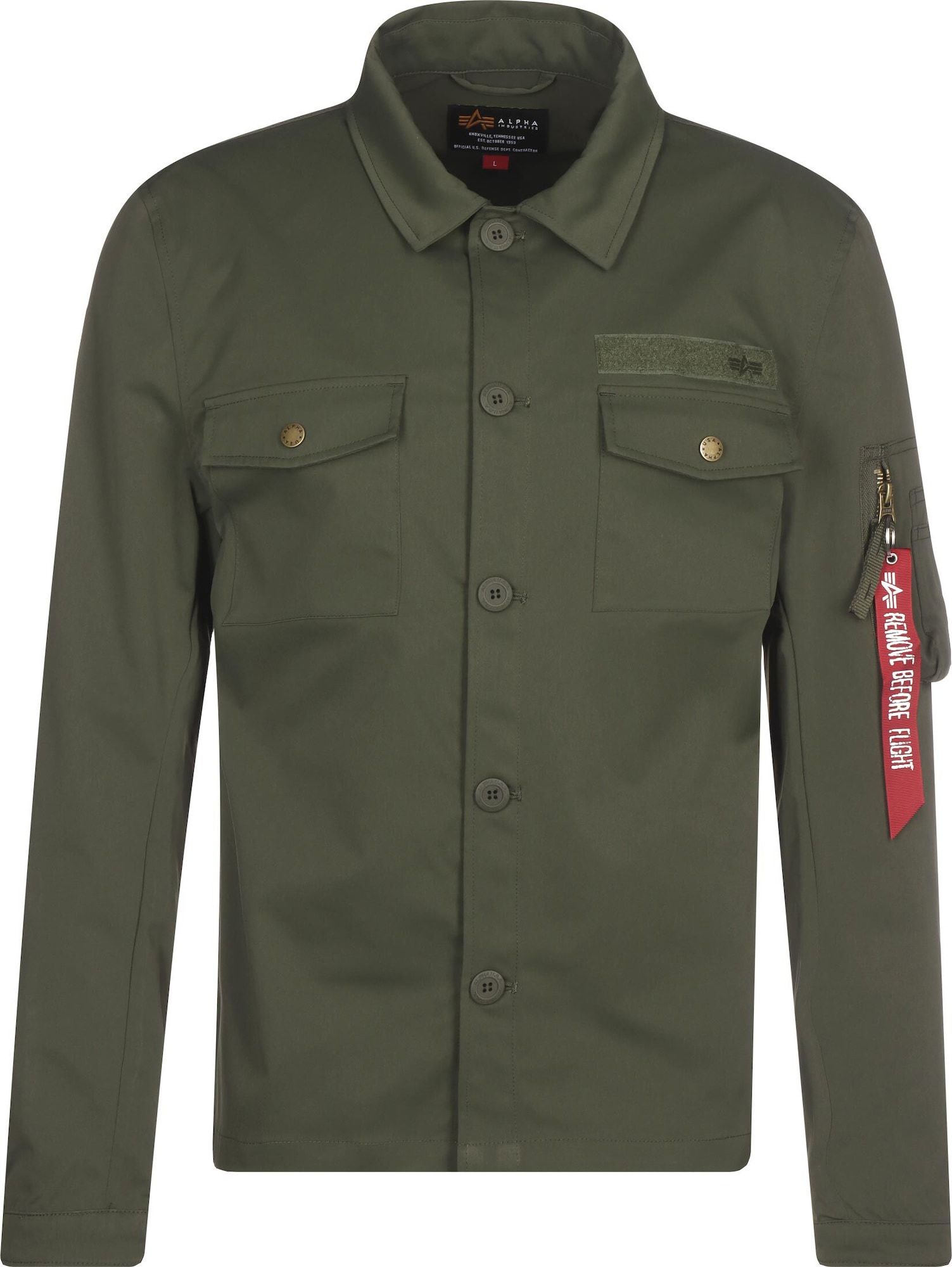 ALPHA INDUSTRIES Přechodná bunda khaki / červená / bílá