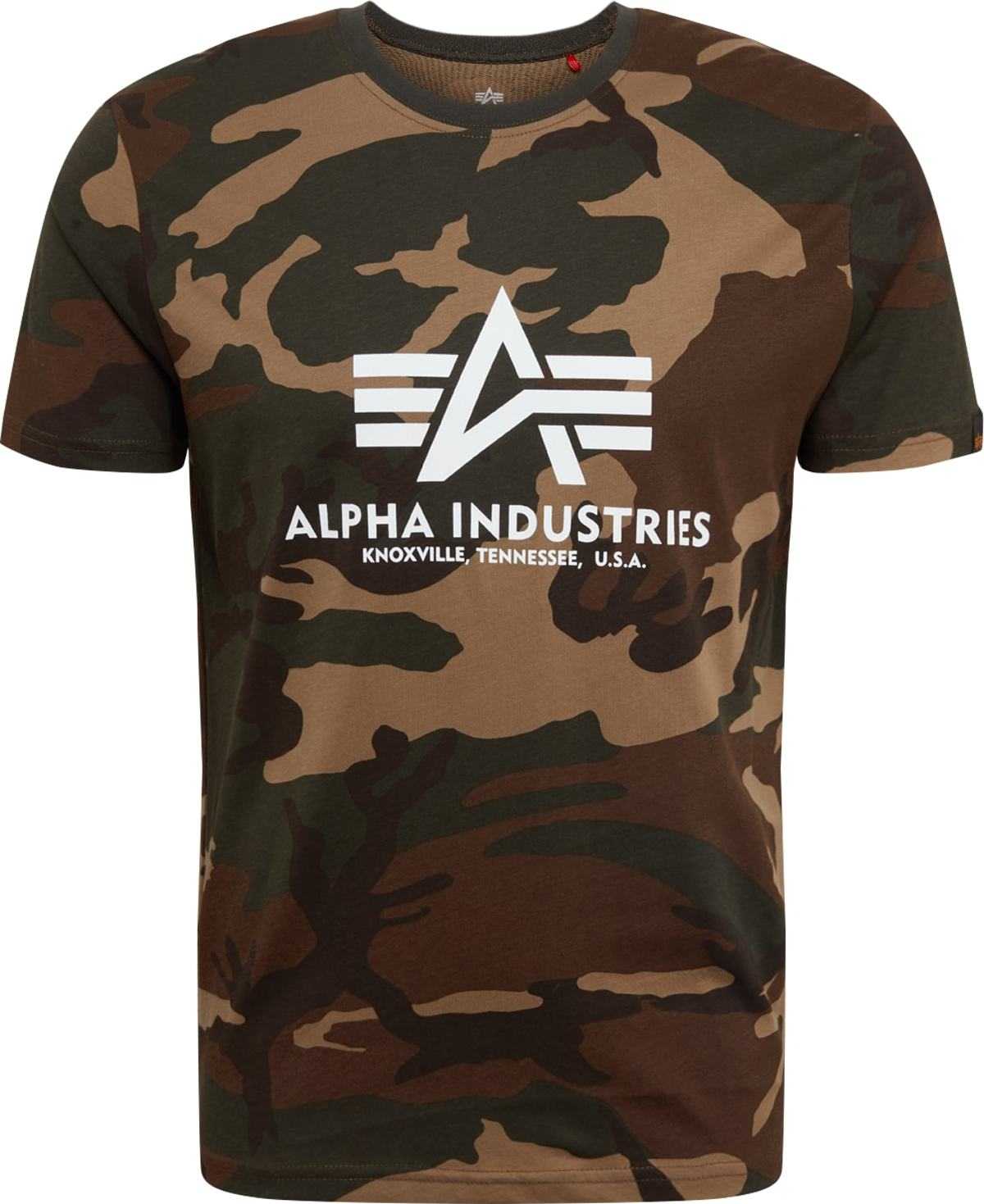 ALPHA INDUSTRIES Tričko tmavě béžová / hnědá / olivová / bílá