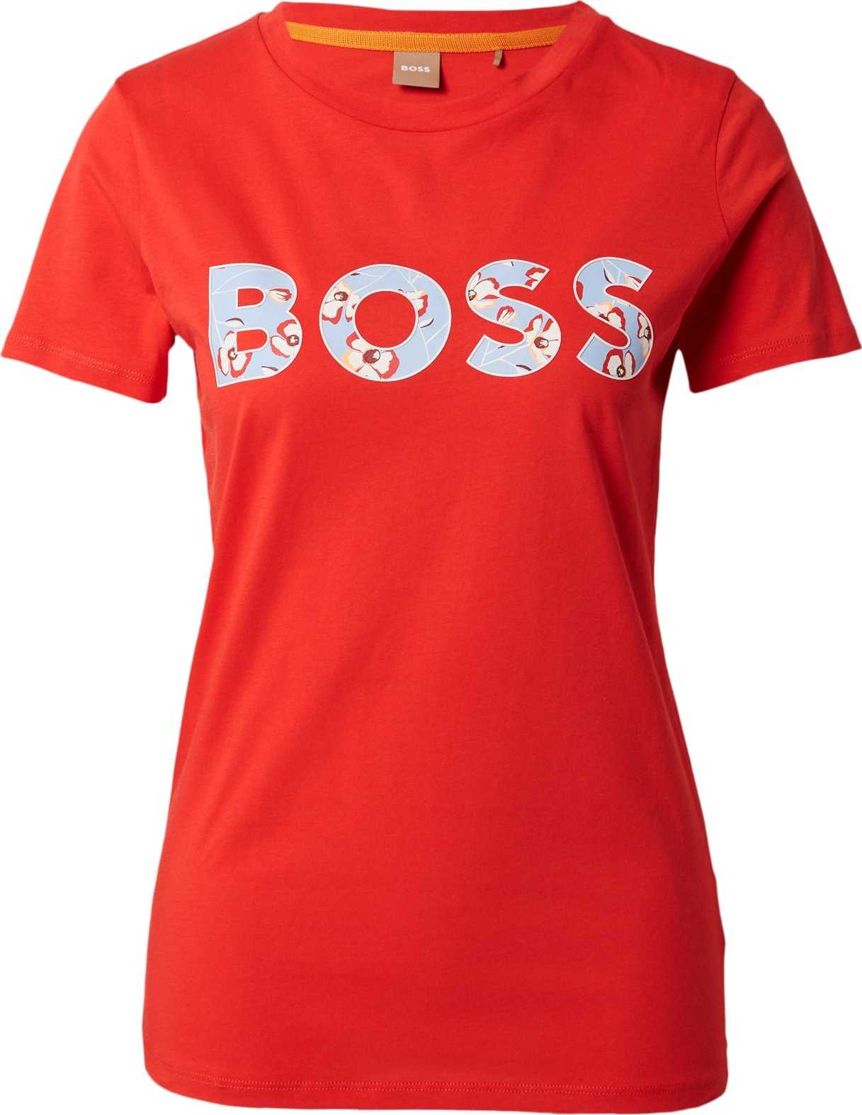 BOSS Orange Tričko 'Elogo' krémová / světlemodrá / meruňková / grenadina