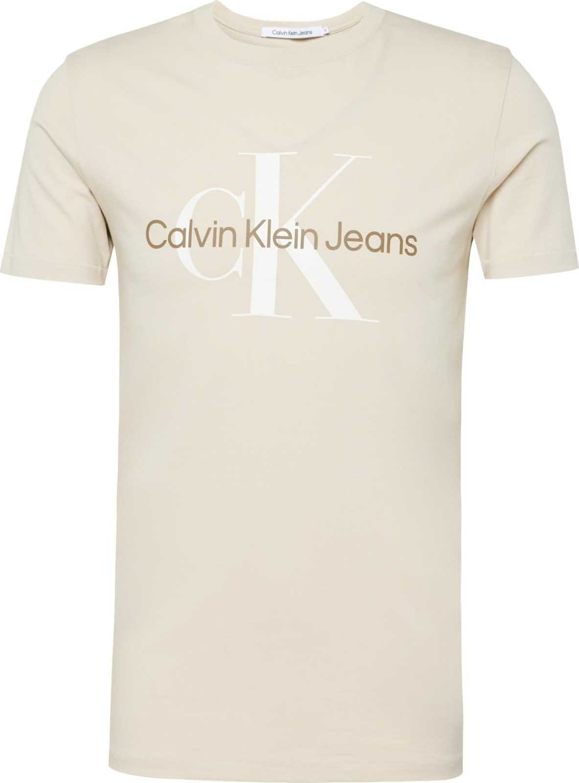 Calvin Klein Jeans Tričko krémová / hnědá / bílá