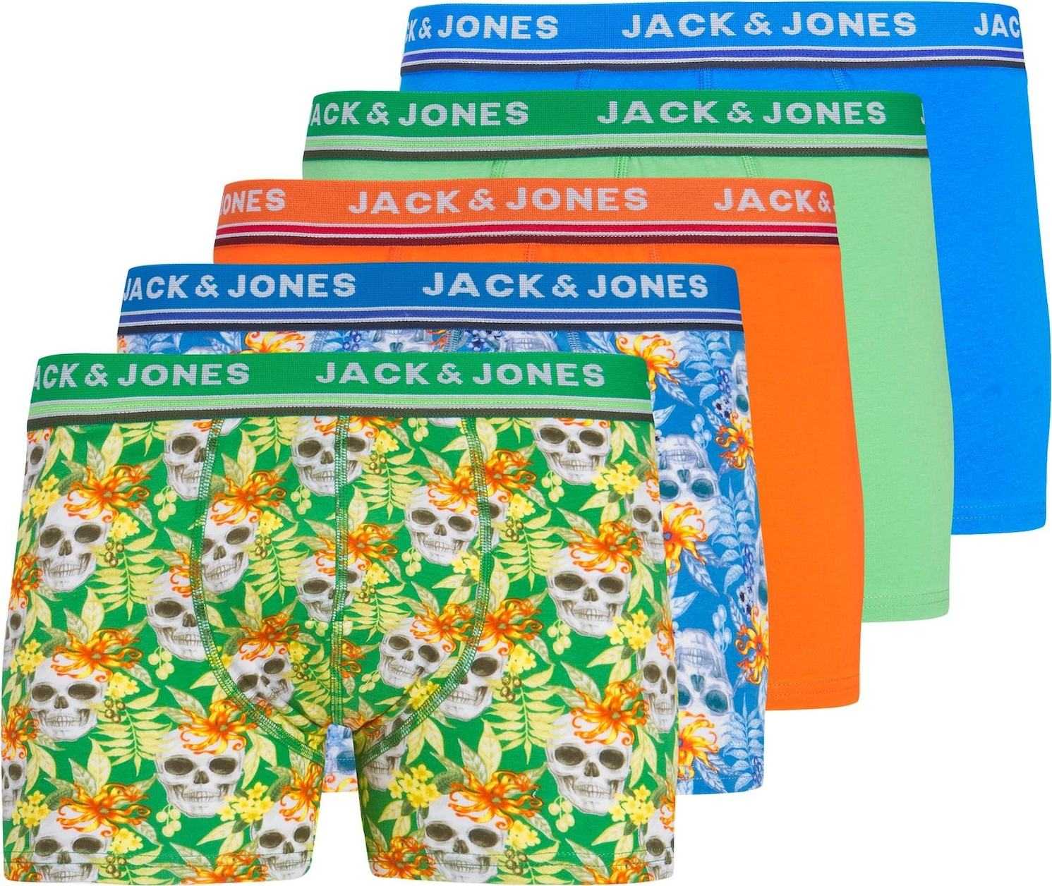 JACK & JONES Boxerky 'DERSON' světlemodrá / světle šedá / světle zelená / oranžově červená