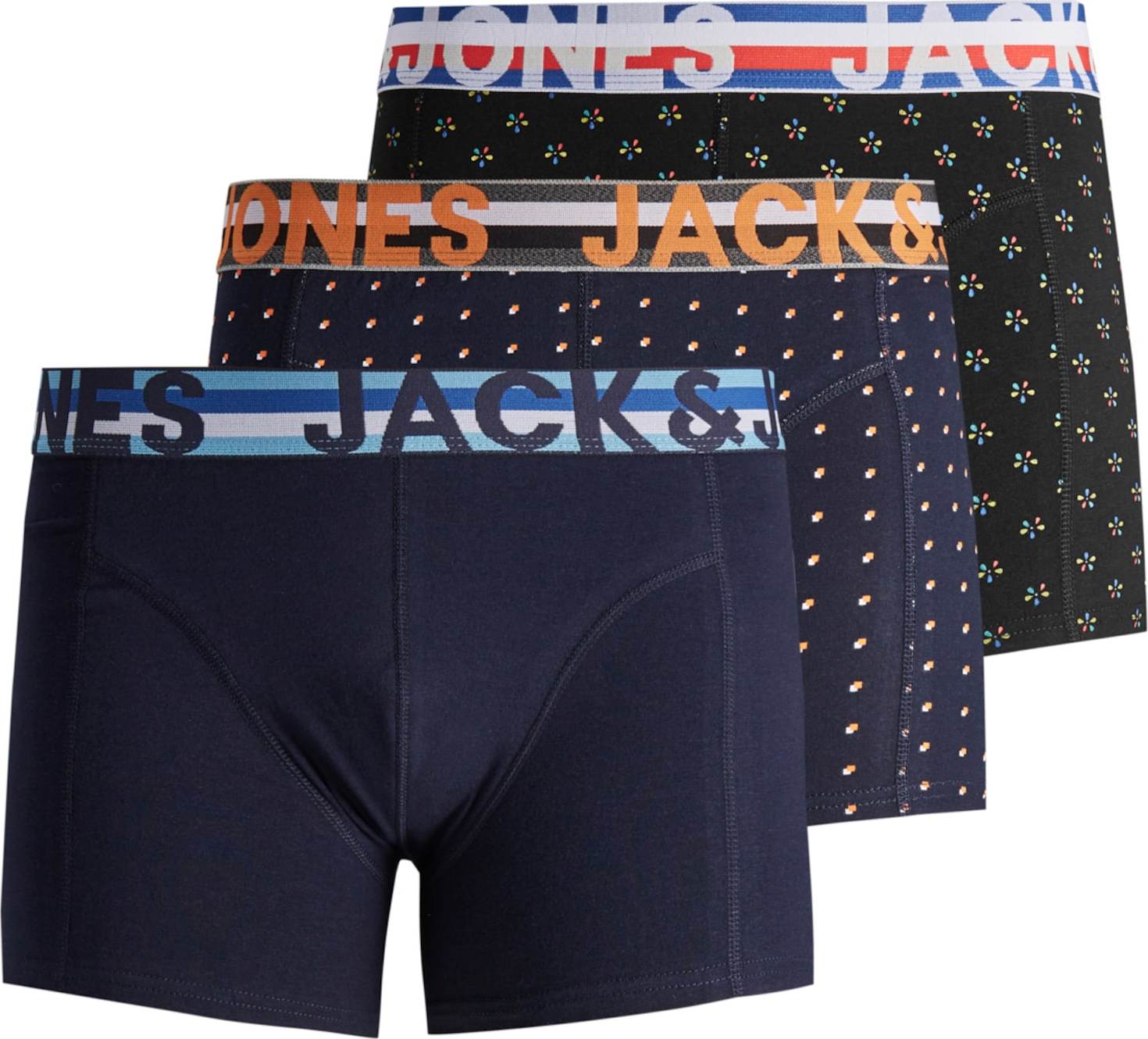 JACK & JONES Boxerky 'Henrik' noční modrá / tmavě oranžová / červená / černá / bílá