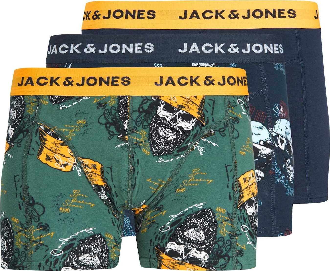 JACK & JONES Boxerky 'TRIP SKULLS' námořnická modř / kari / khaki / bílá