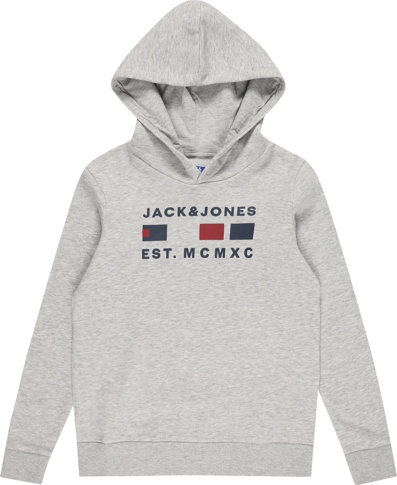 Jack & Jones Junior Mikina 'FREDDIE' námořnická modř / světle šedá / tmavě červená