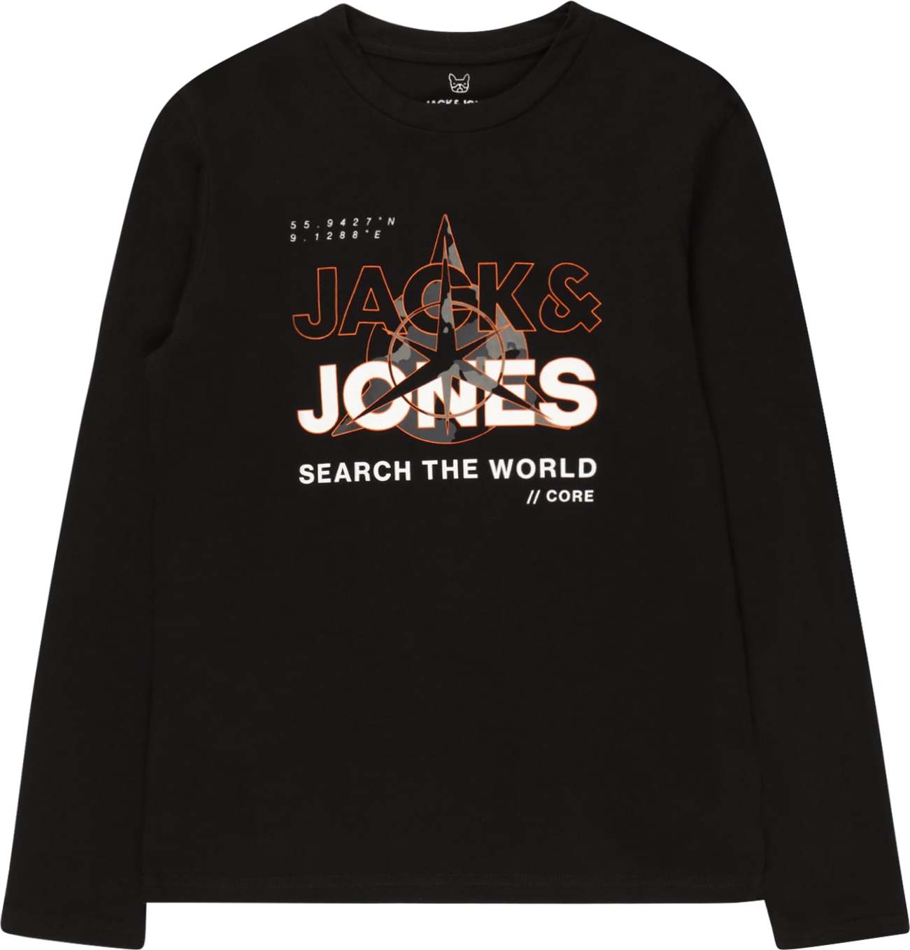 Jack & Jones Junior Tričko 'Hunt' šedá / tmavě oranžová / černá / bílá