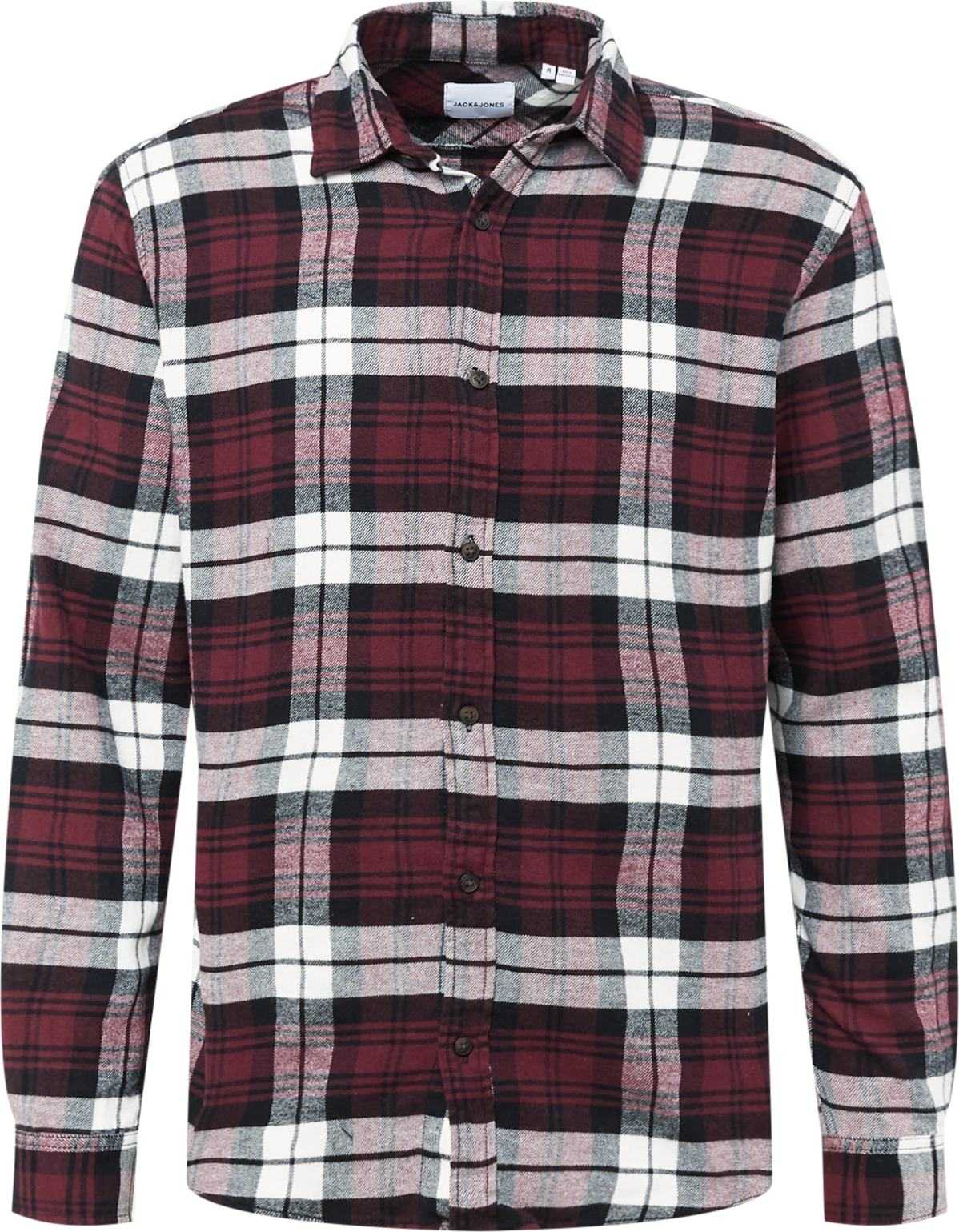 JACK & JONES Košile vínově červená / černá / bílá