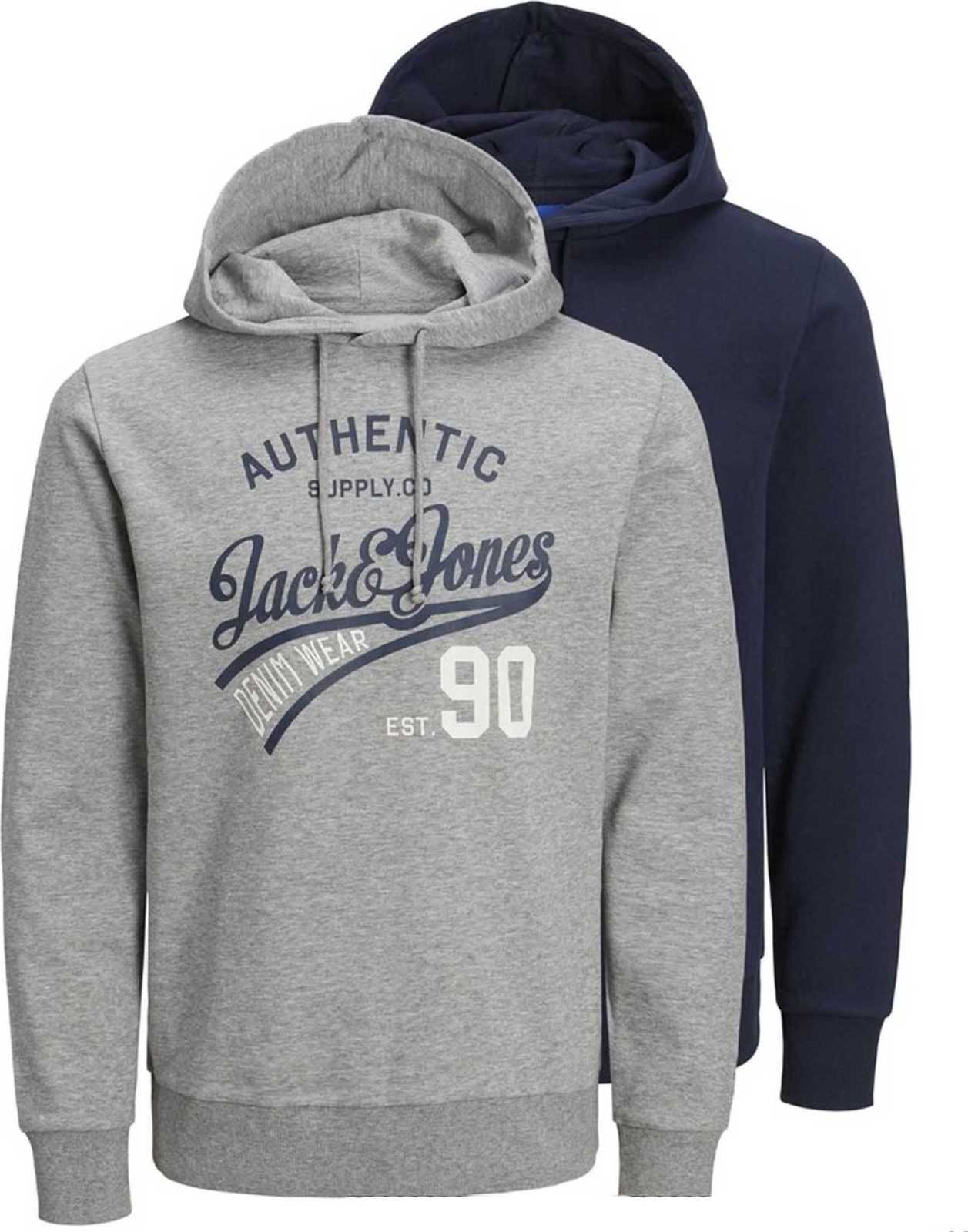 JACK & JONES Mikina 'Ethan' námořnická modř / šedý melír / červená / bílá