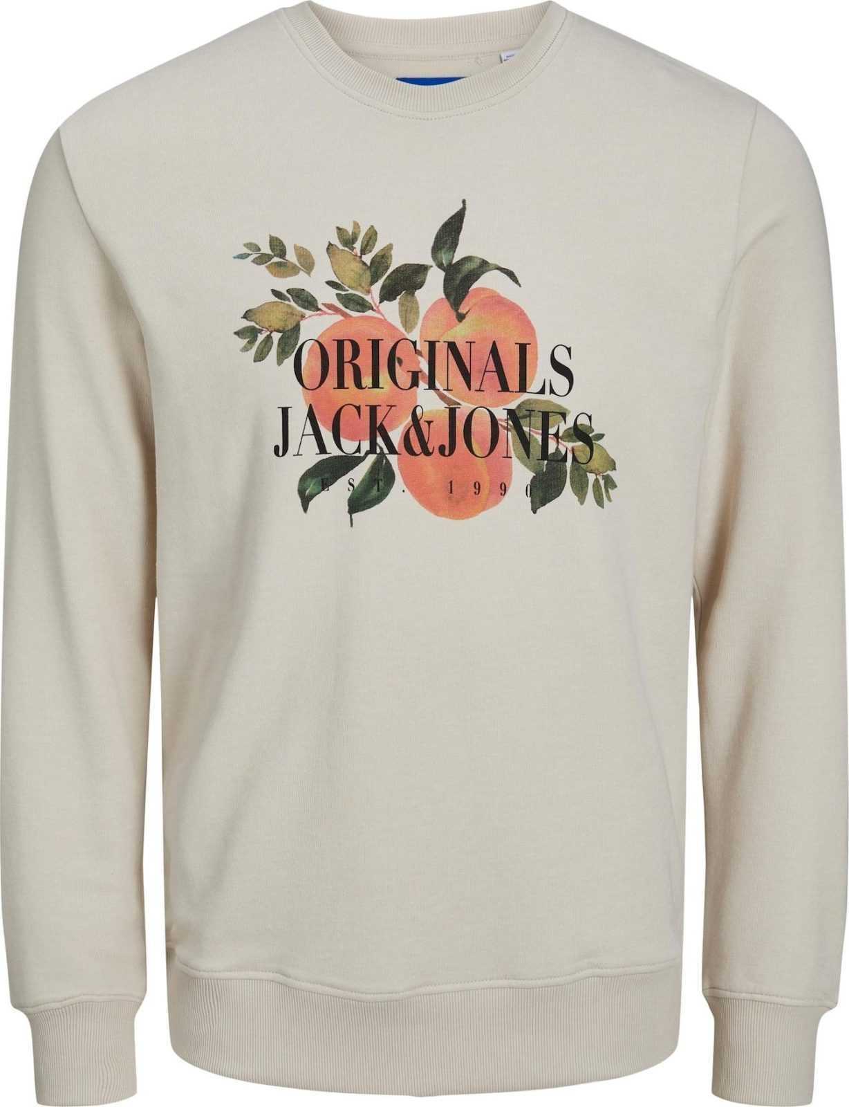 JACK & JONES Mikina 'Flores' režná / tmavě zelená / korálová / černá