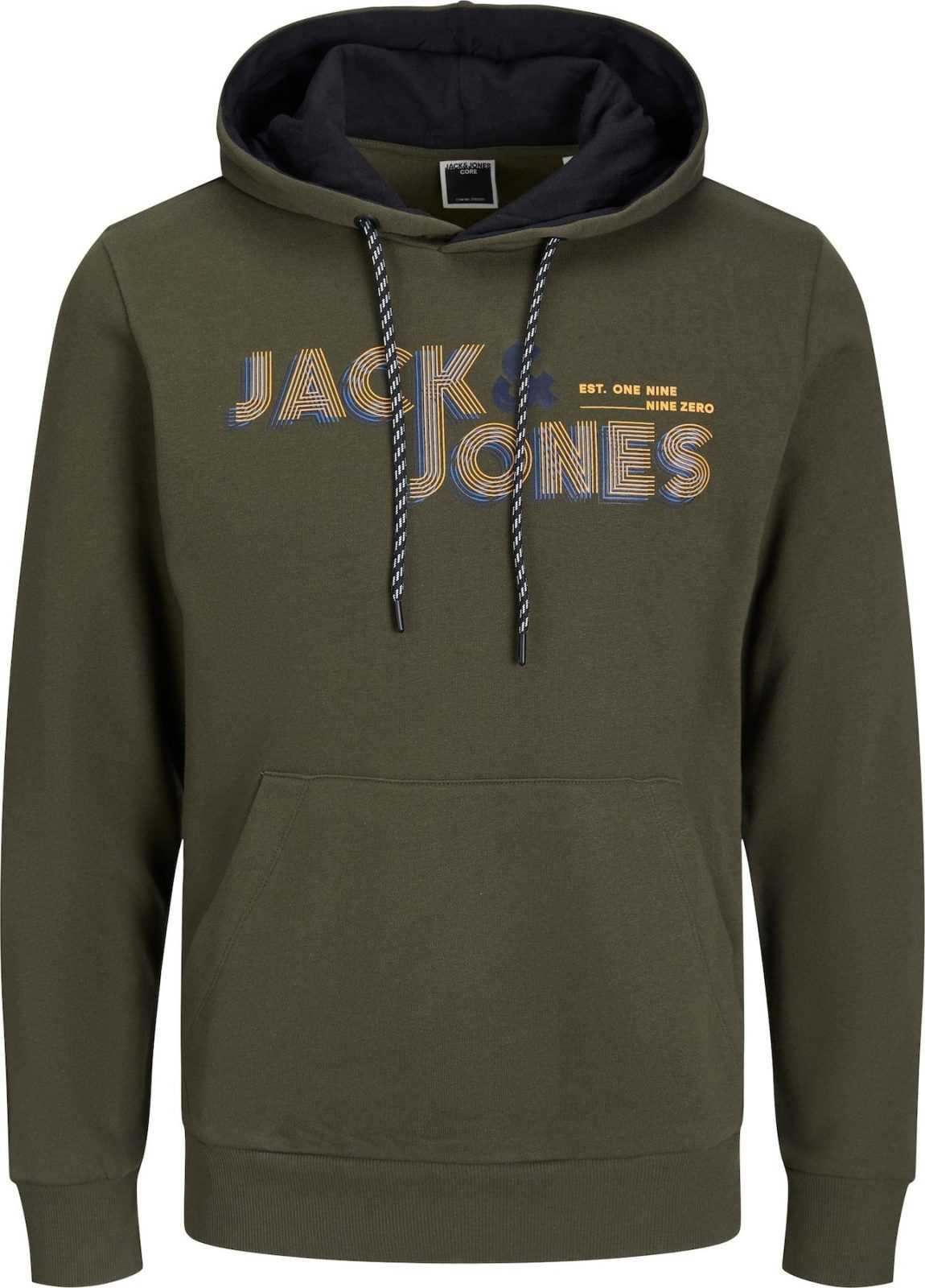 JACK & JONES Mikina 'Friday' marine modrá / khaki / oranžová / bílá