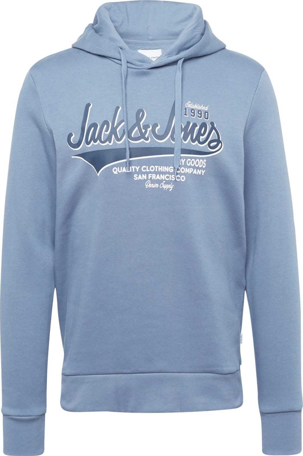 JACK & JONES Mikina kouřově modrá / tmavě modrá / bílá