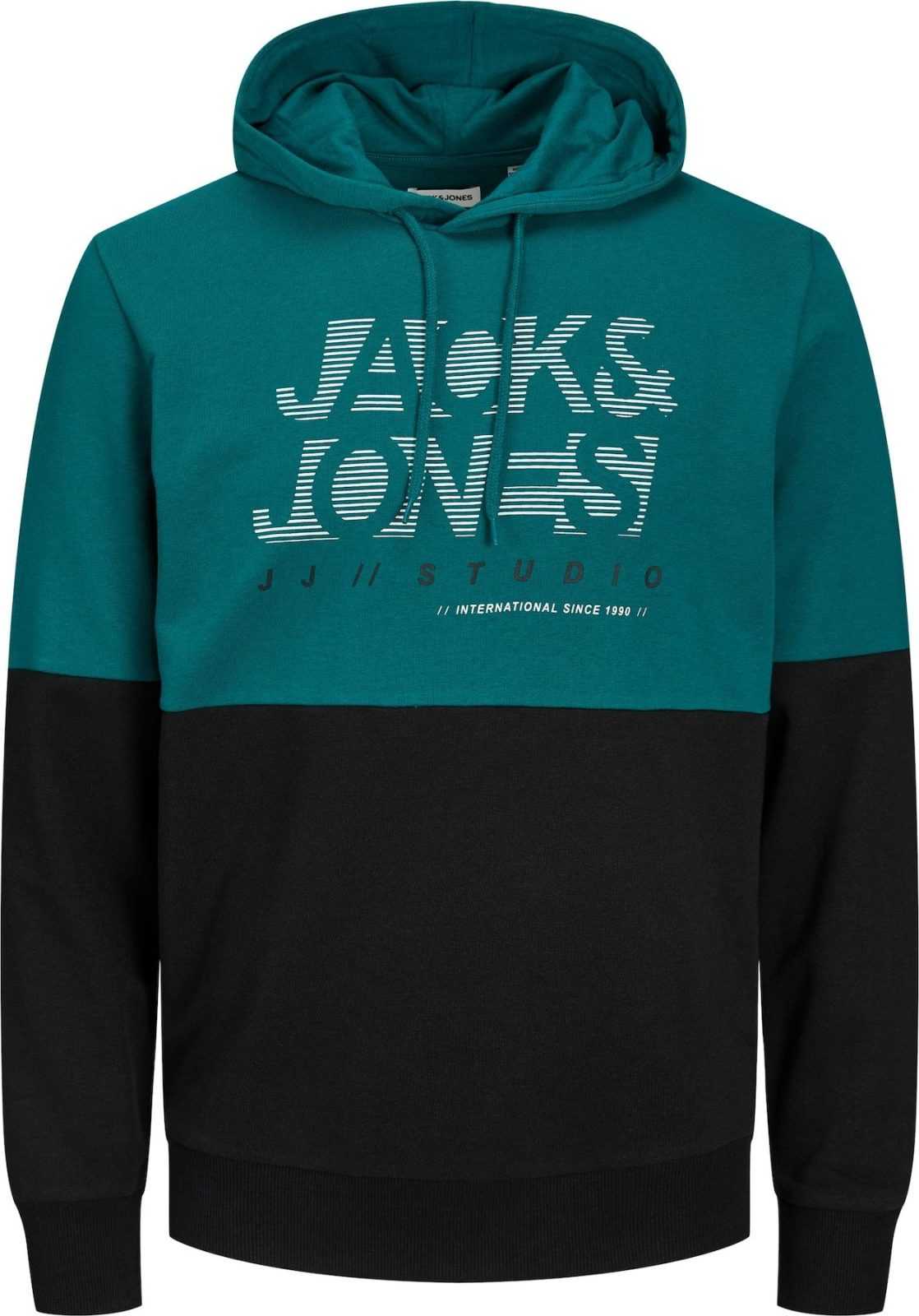 JACK & JONES Mikina 'MARCO' smaragdová / černá / bílá