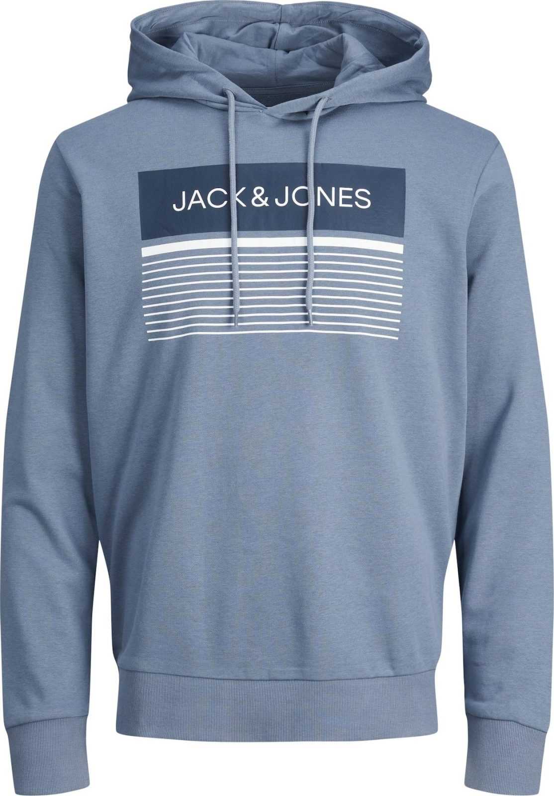 JACK & JONES Mikina marine modrá / světlemodrá / bílá