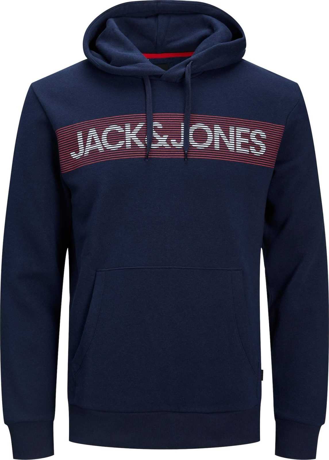 JACK & JONES Mikina námořnická modř / červená / bílá