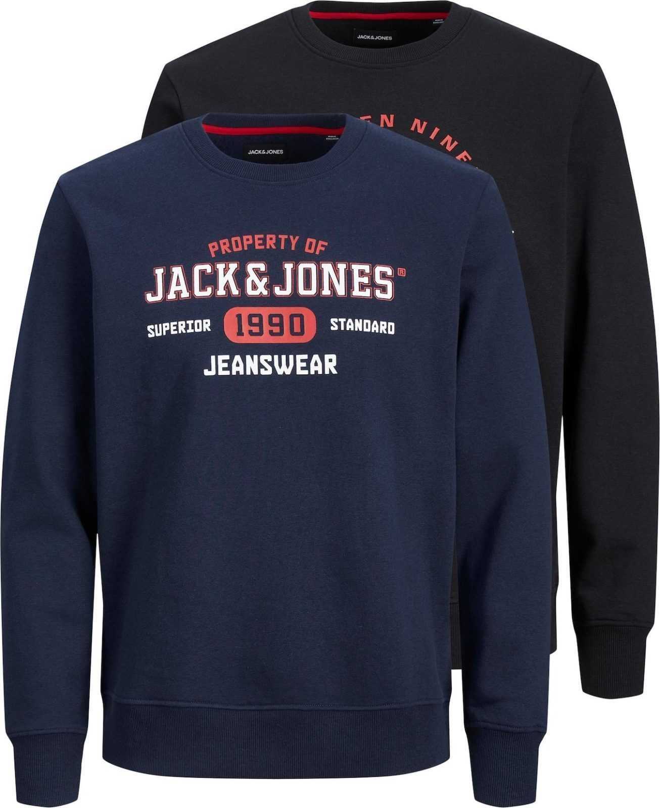 JACK & JONES Mikina 'Stamp' námořnická modř / červená / černá / bílá