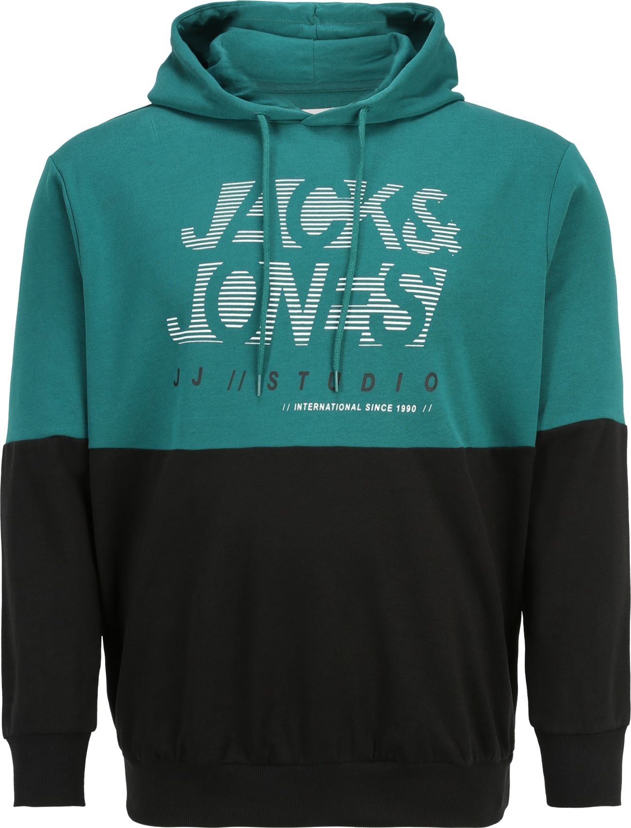 Jack & Jones Plus Mikina 'MARCO' smaragdová / černá / bílá