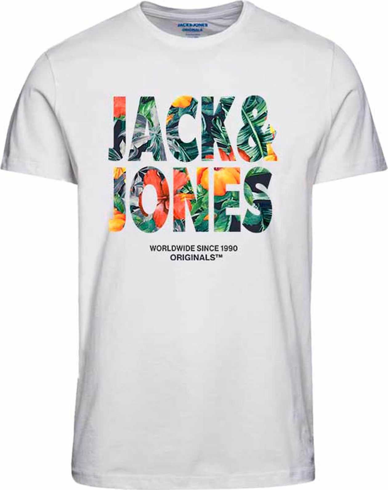 JACK & JONES Tričko 'BOOSTER' tmavě zelená / oranžová / tmavě oranžová / bílá