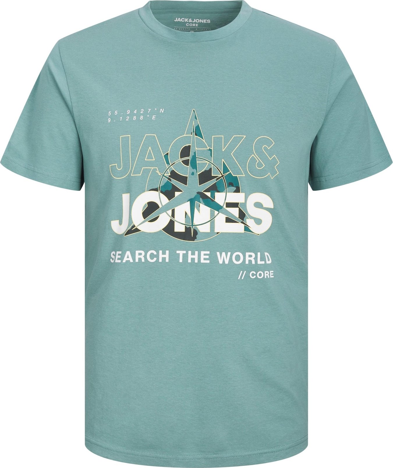 JACK & JONES Tričko 'Hunt' kouřově modrá / světle žlutá / černá / bílá