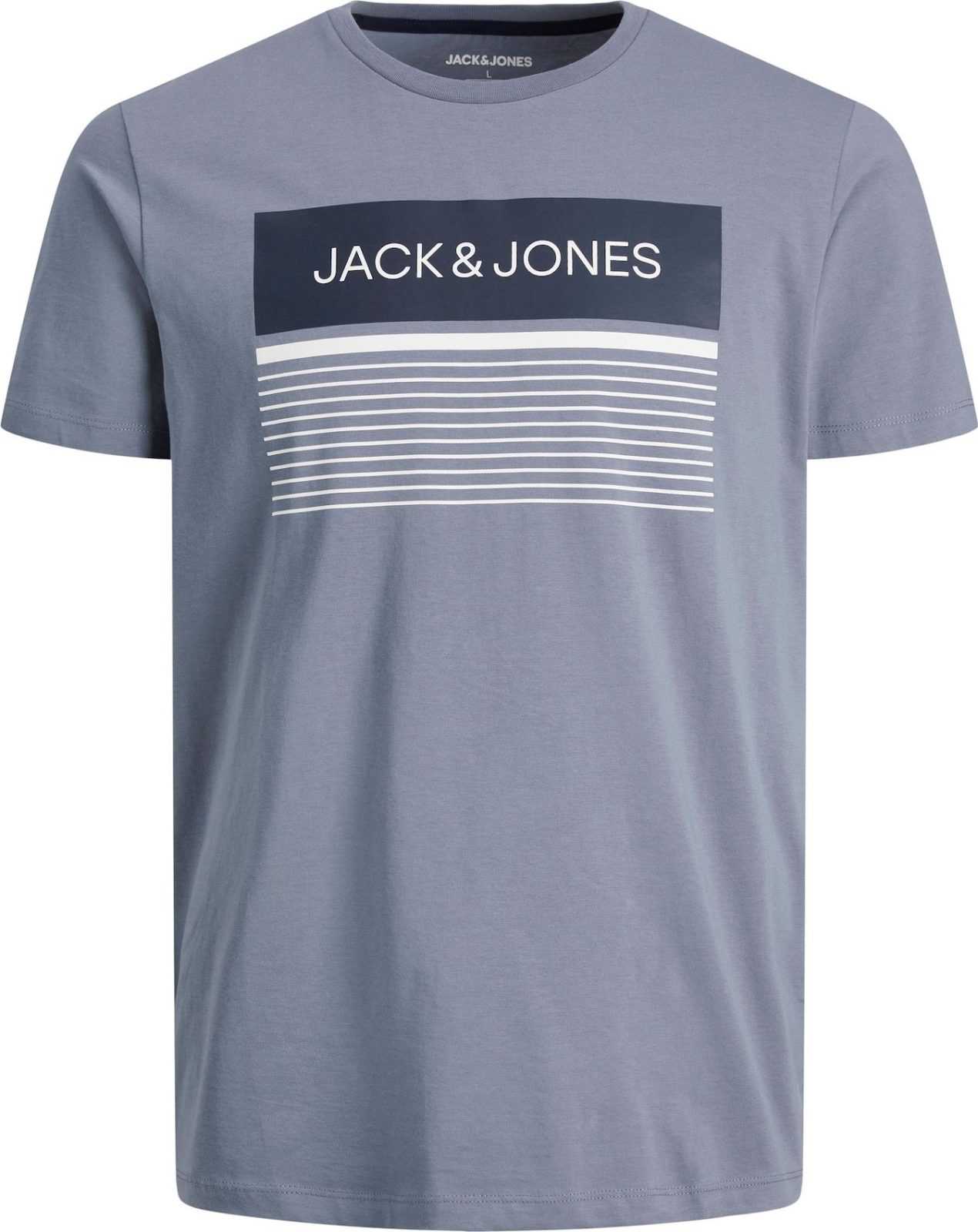 JACK & JONES Tričko 'TRAVIS' námořnická modř / kouřově modrá / bílá