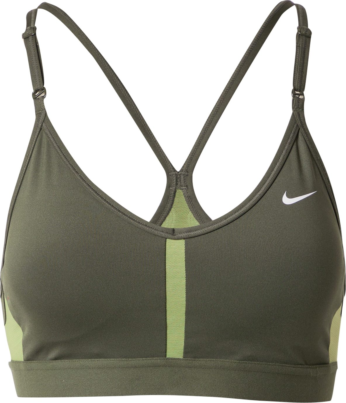 NIKE Sportovní podprsenka 'Indy' khaki / tmavě zelená / bílá