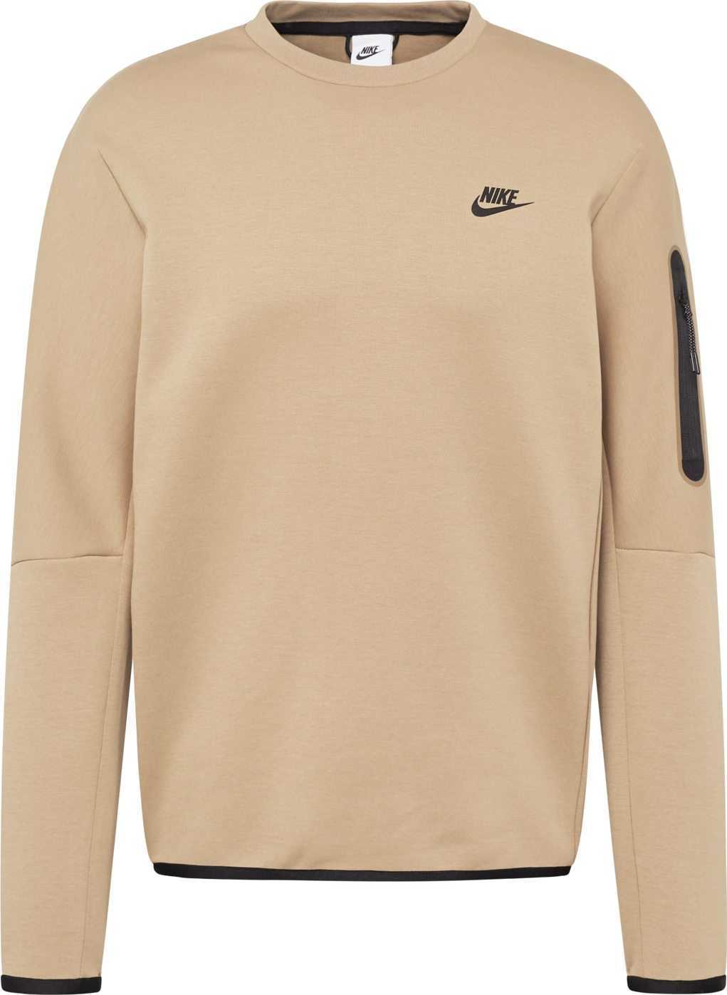 Nike Sportswear Mikina 'Tech Fleece' béžová / černá