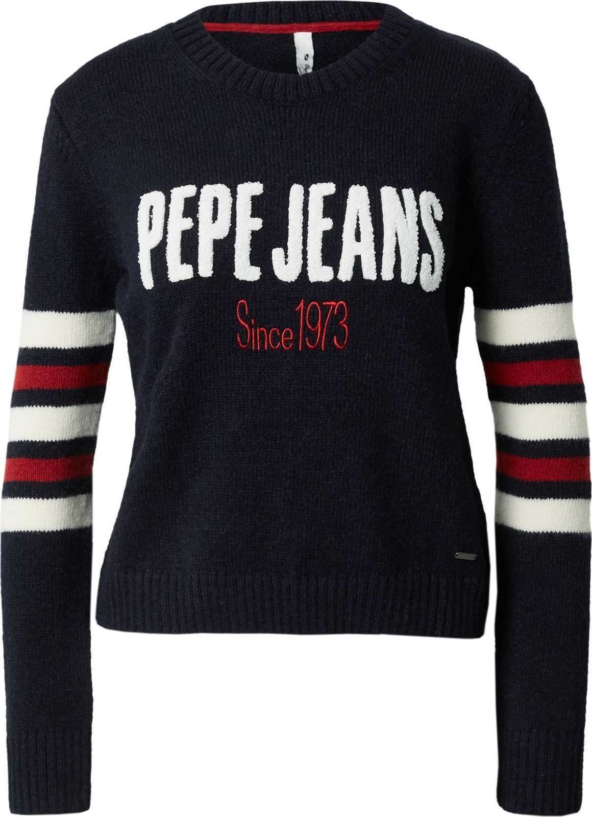 Pepe Jeans Svetr 'BONNIE' tmavě modrá / karmínově červené / bílá