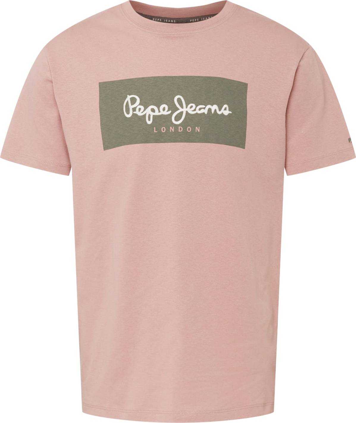 Pepe Jeans Tričko 'AARON' khaki / růžová / bílá