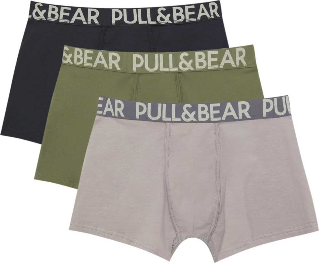 Pull&Bear Boxerky světle šedá / tmavě šedá / olivová / černá