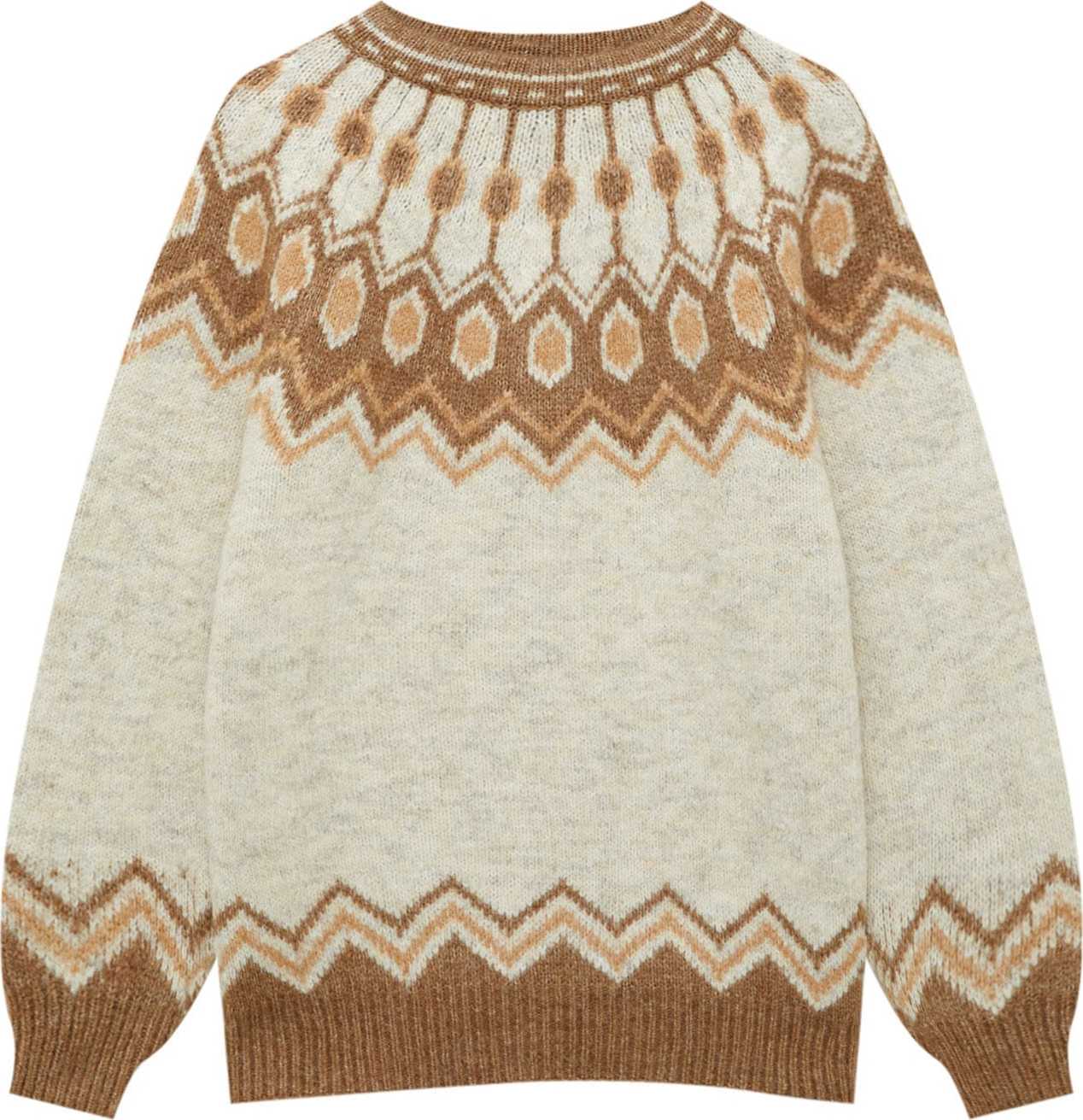 Pull&Bear Svetr béžový melír / sépiová / cappuccino