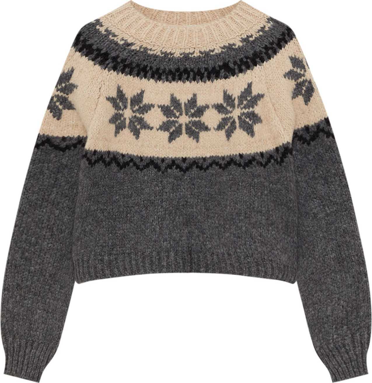 Pull&Bear Svetr písková / tmavě šedá / černá