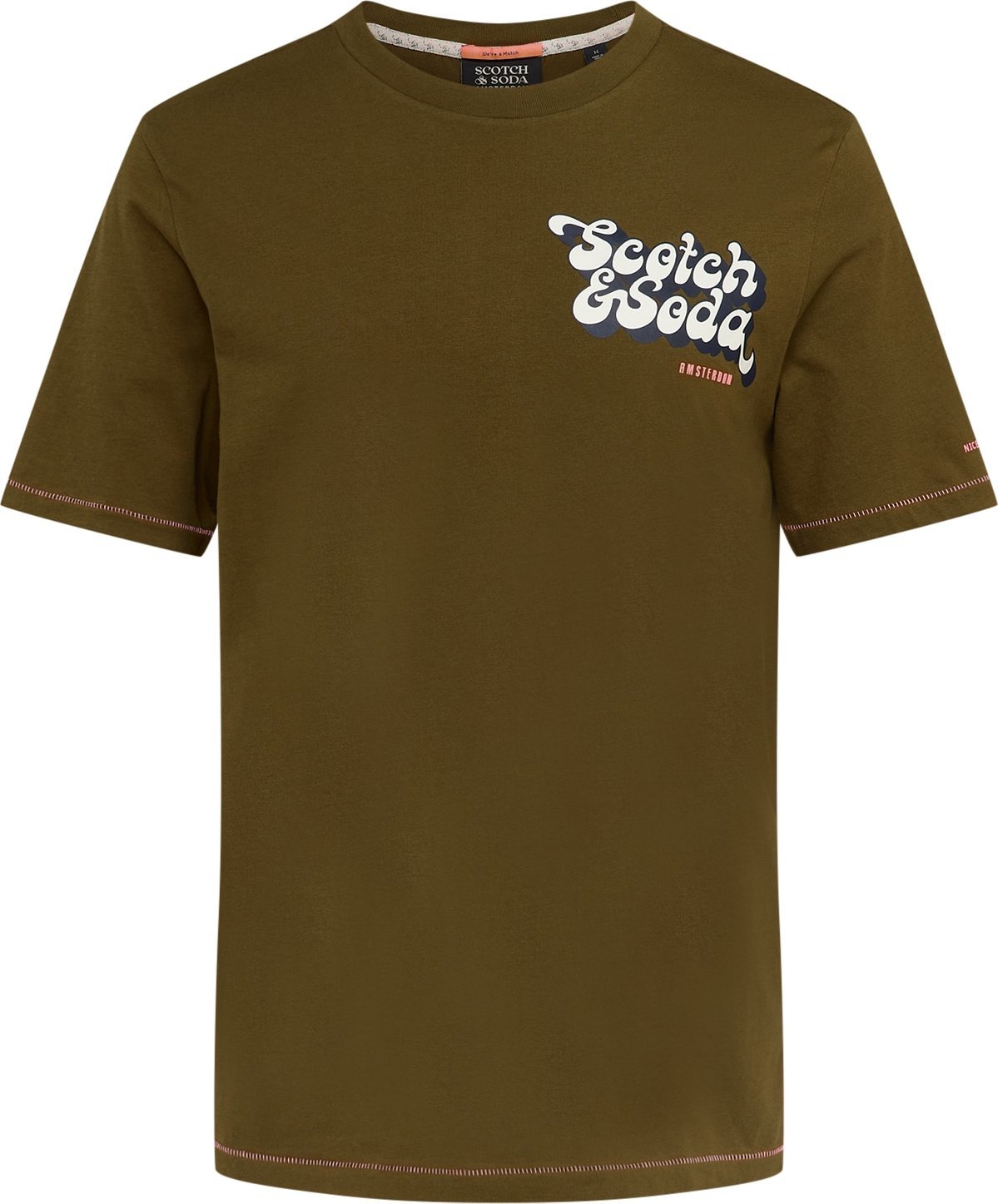 SCOTCH & SODA Tričko khaki / melounová / bílá