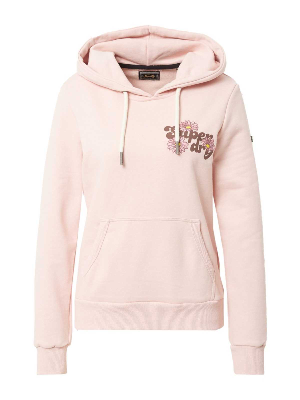 Superdry Mikina hnědá / žlutá / pastelově růžová