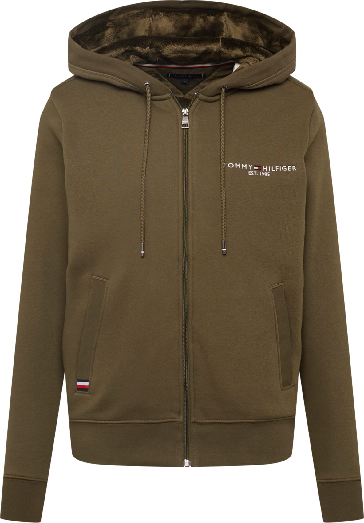 TOMMY HILFIGER Mikina khaki / ohnivá červená / bílá