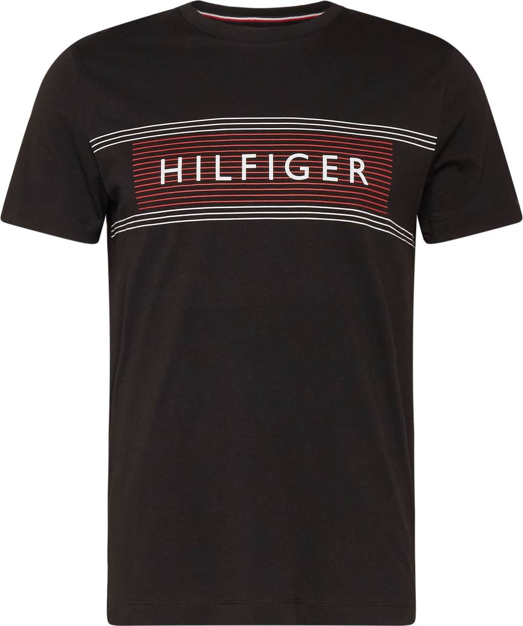 TOMMY HILFIGER Tričko burgundská červeň / černá / bílá