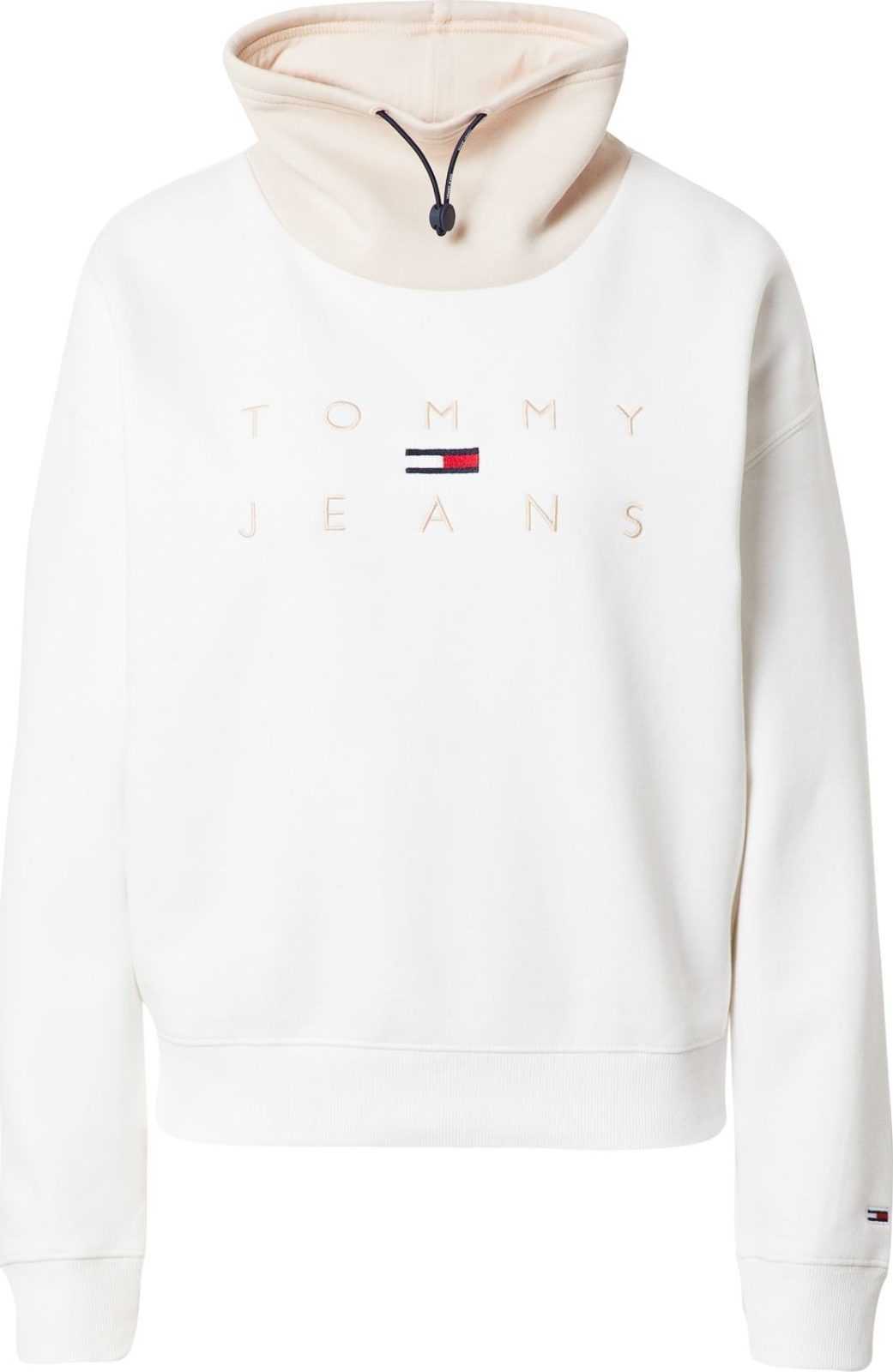 Tommy Jeans Mikina béžová / krémová / noční modrá / červená / bílá