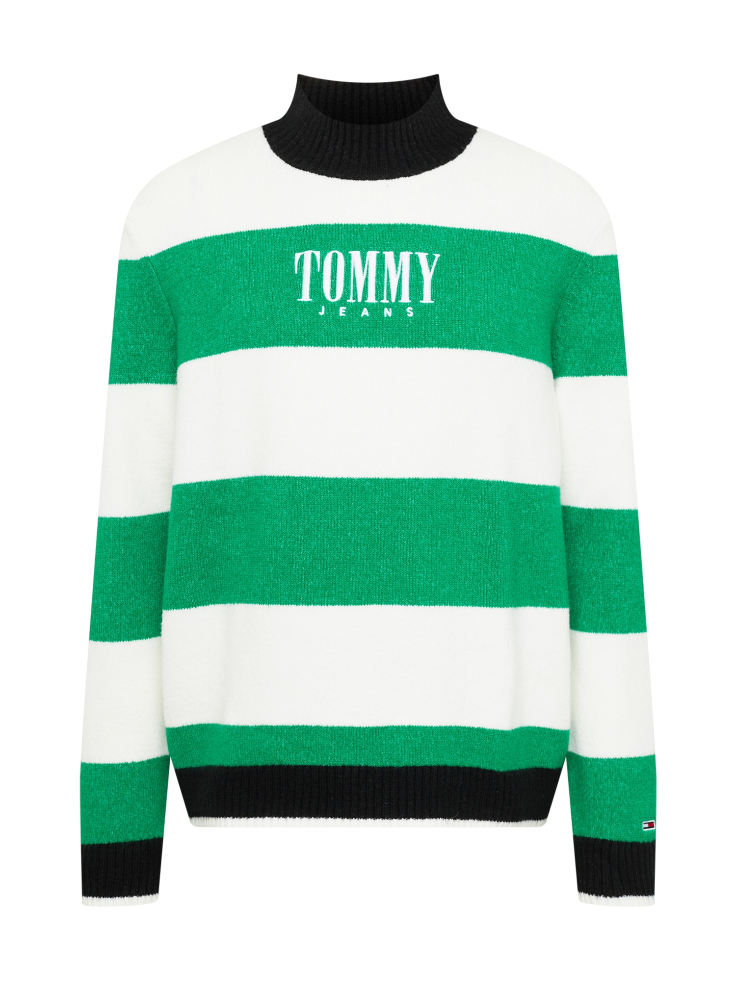 Tommy Jeans Svetr trávově zelená / černá / bílá