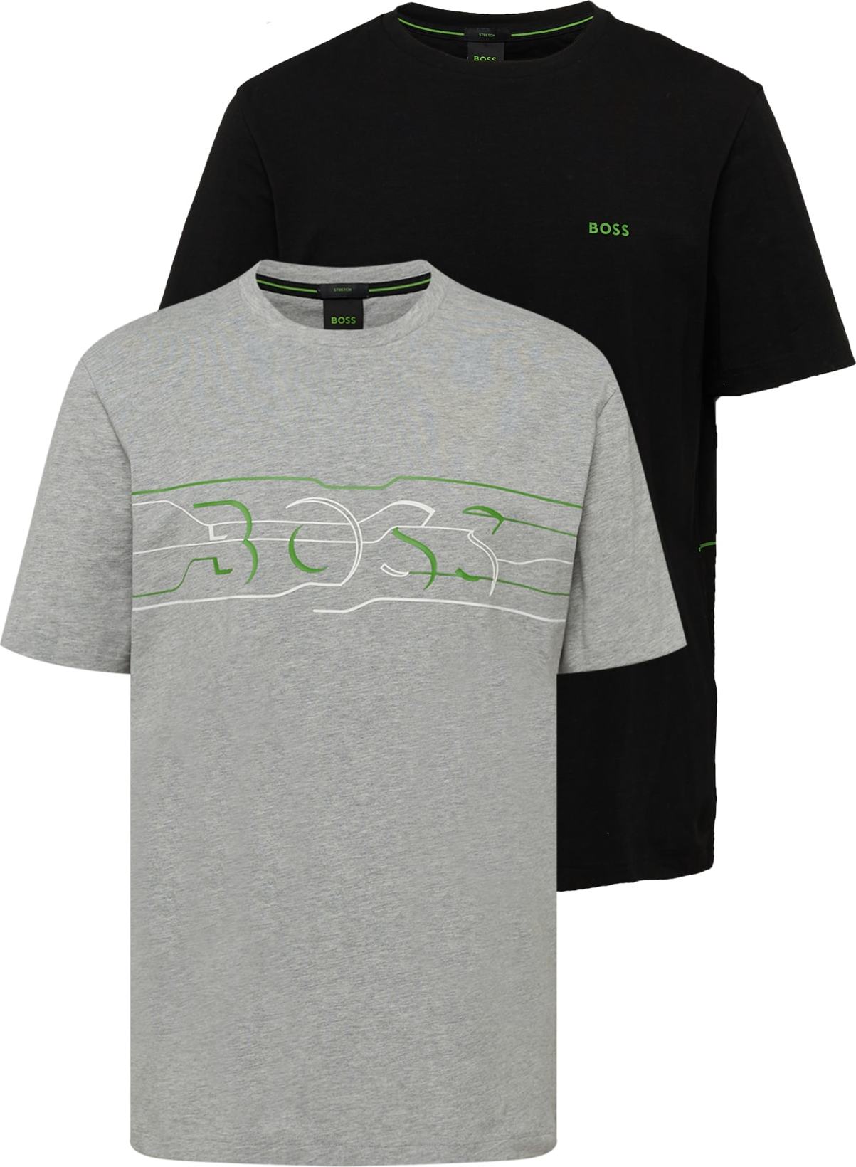 BOSS Green Tričko šedý melír / zelená / černá / offwhite