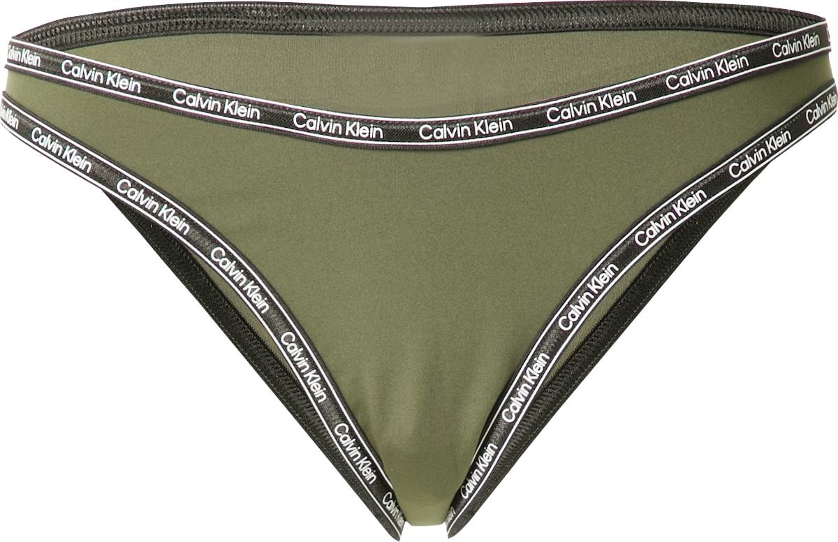 Calvin Klein Swimwear Spodní díl plavek khaki / černá / bílá