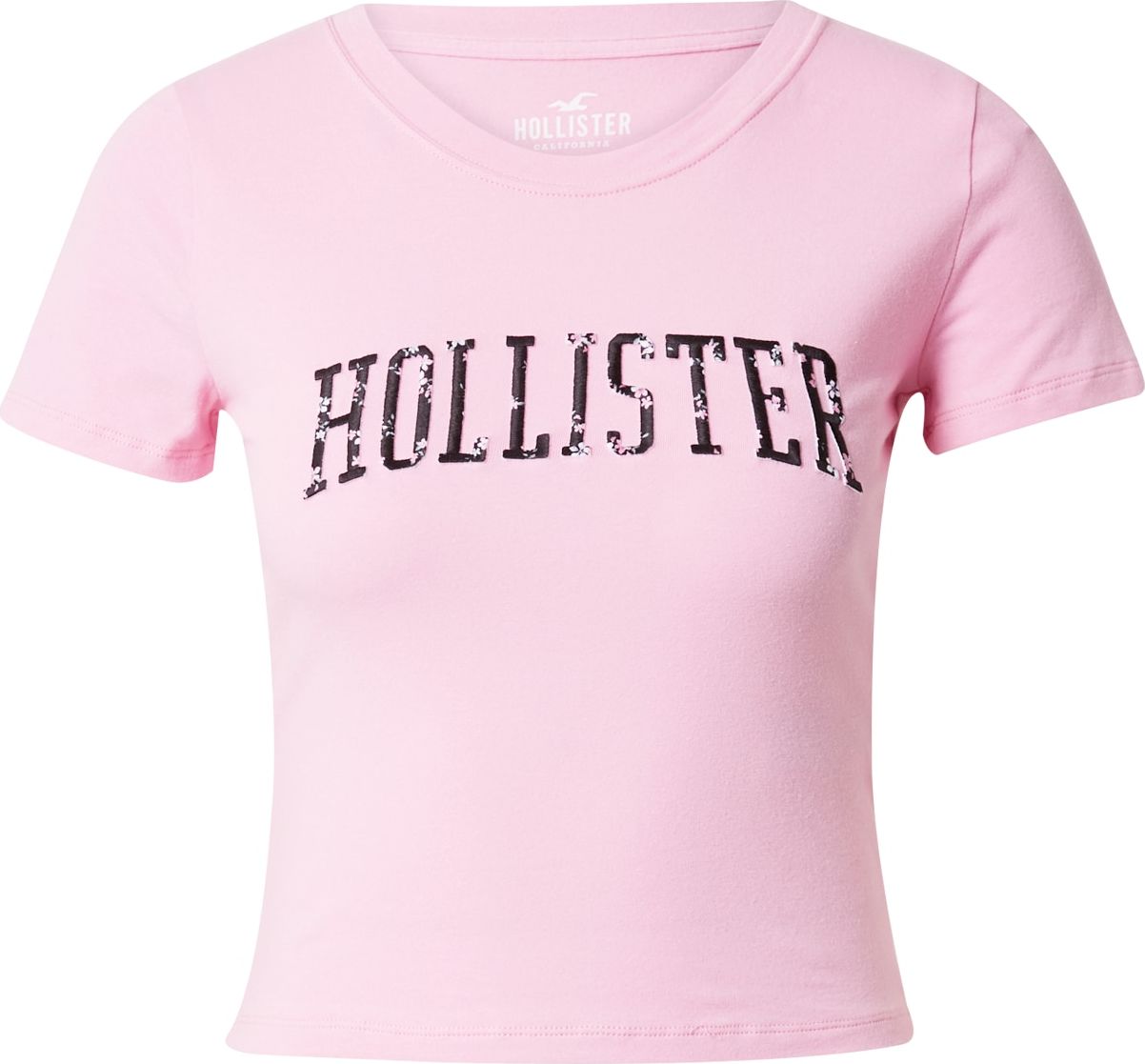 HOLLISTER Tričko 'CHERRY BLOSSOM' růžová / černá / offwhite