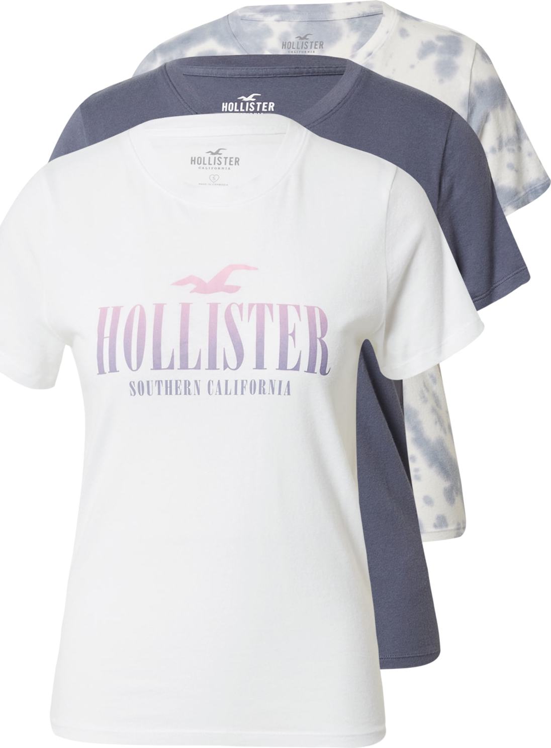 HOLLISTER Tričko marine modrá / chladná modrá / bílá / barva bílé vlny