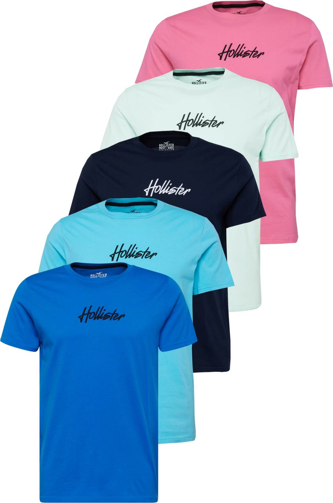 HOLLISTER Tričko modrá / mátová / světle růžová / černá