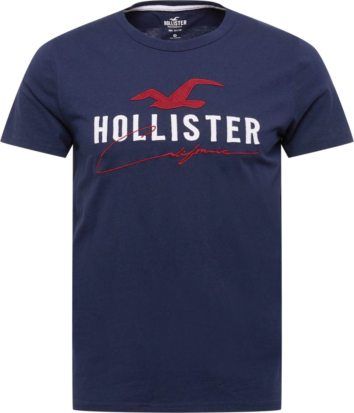 HOLLISTER Tričko námořnická modř / karmínově červené / bílá