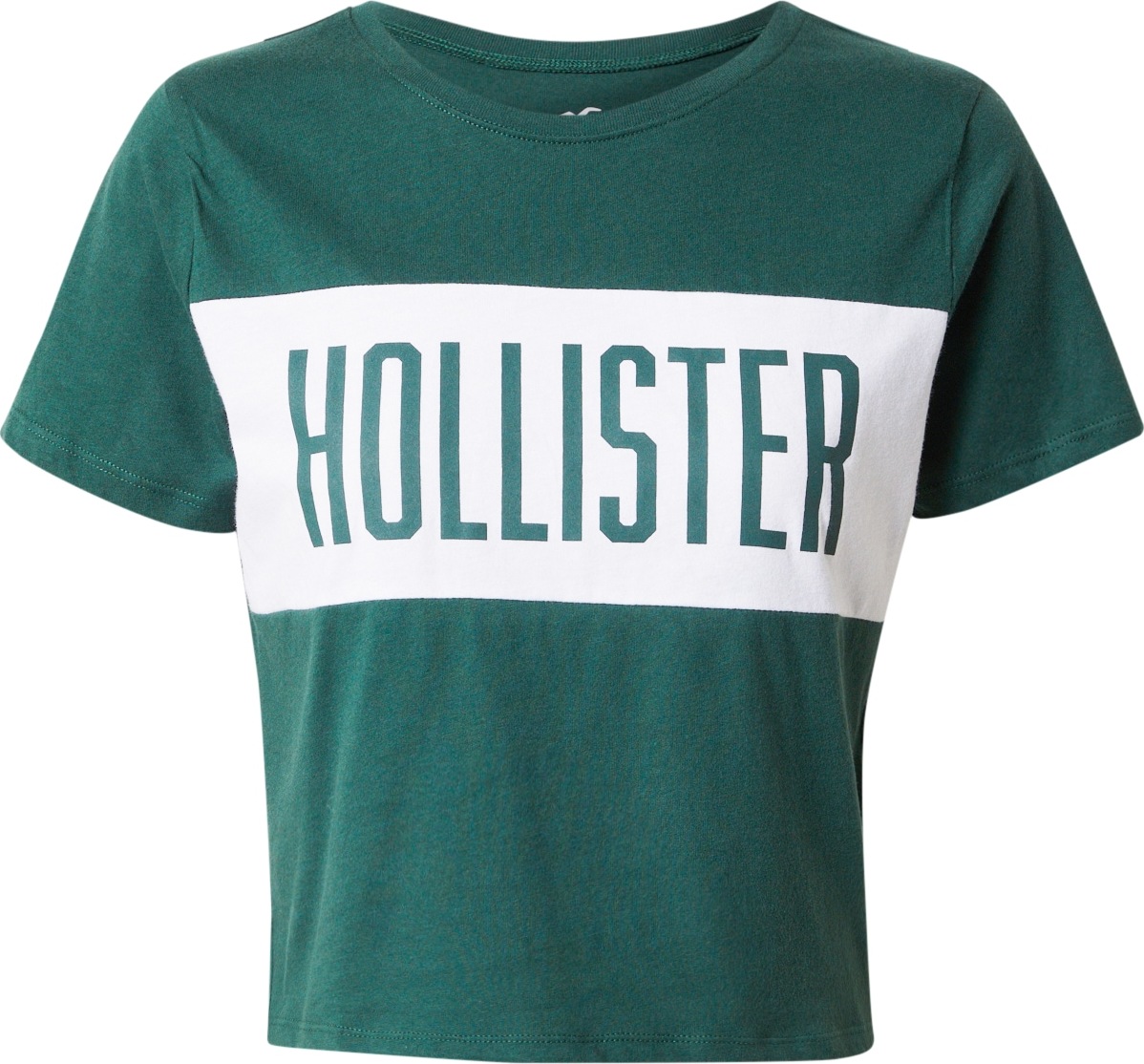 HOLLISTER Tričko smaragdová / bílá