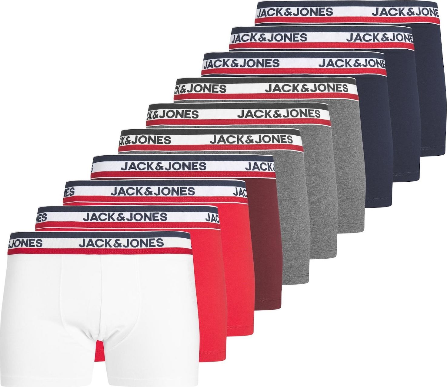 JACK & JONES Boxerky námořnická modř / šedý melír / červená / bílá