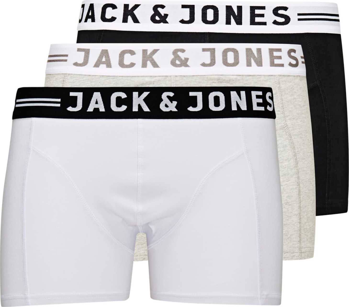 JACK & JONES Boxerky 'Sense' šedý melír / černá / bílá