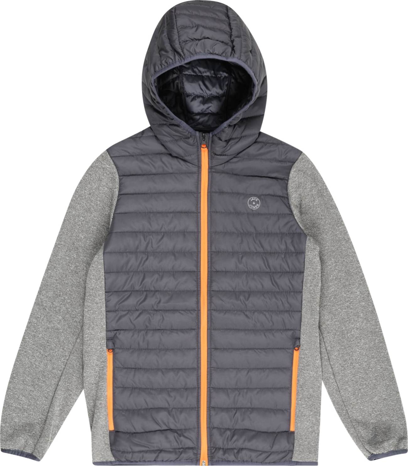 Jack & Jones Junior Přechodná bunda čedičová šedá / šedý melír / oranžová