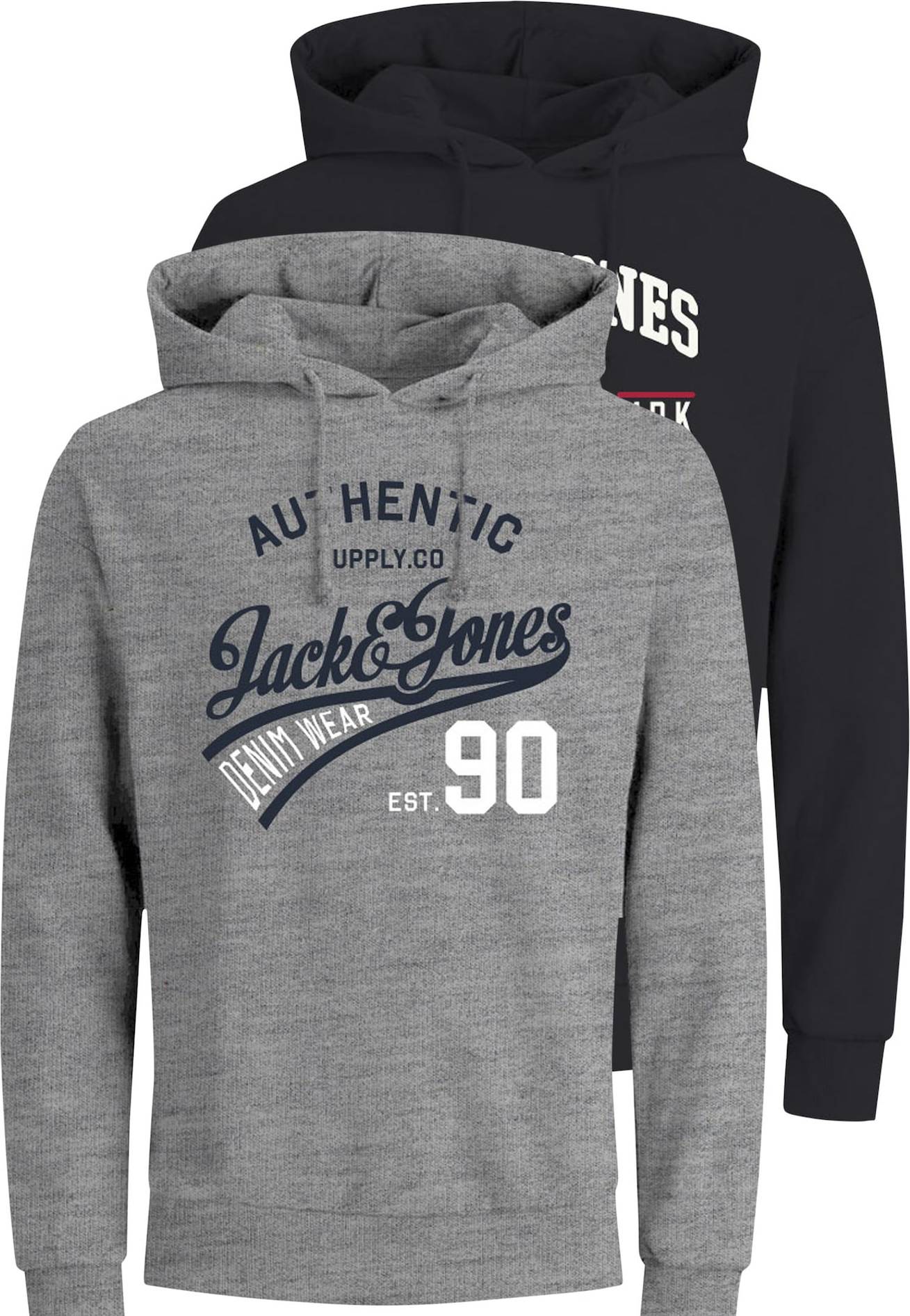 JACK & JONES Mikina 'Ethan' noční modrá / šedý melír / červená / bílá