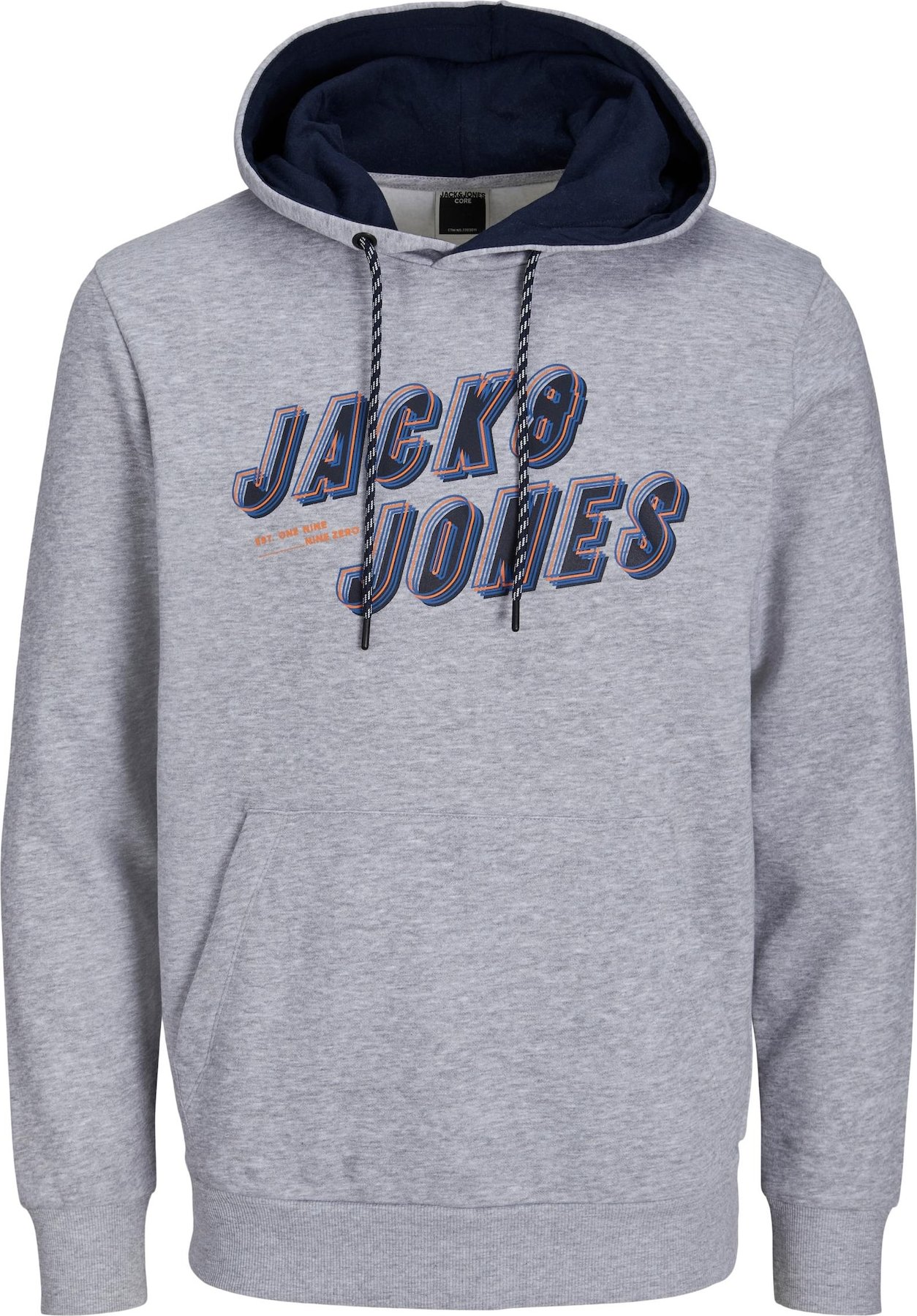 JACK & JONES Mikina 'Friday' modrá / šedý melír / oranžová / černá